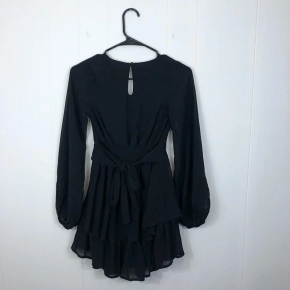 Woman’s V-Neck Long Sleeve Ruffled Mini Dress Sz XS - Picture 4 of 8
